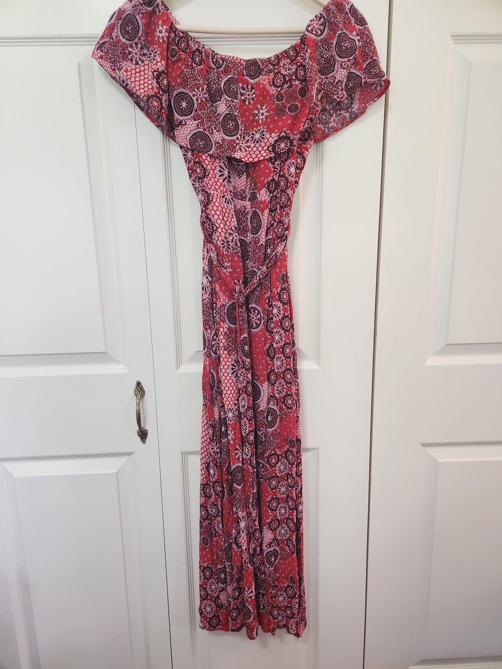 Baltic Born Red Paisley Off The Shoulder Maxi Dress Wedding Summer Flowy Cottage